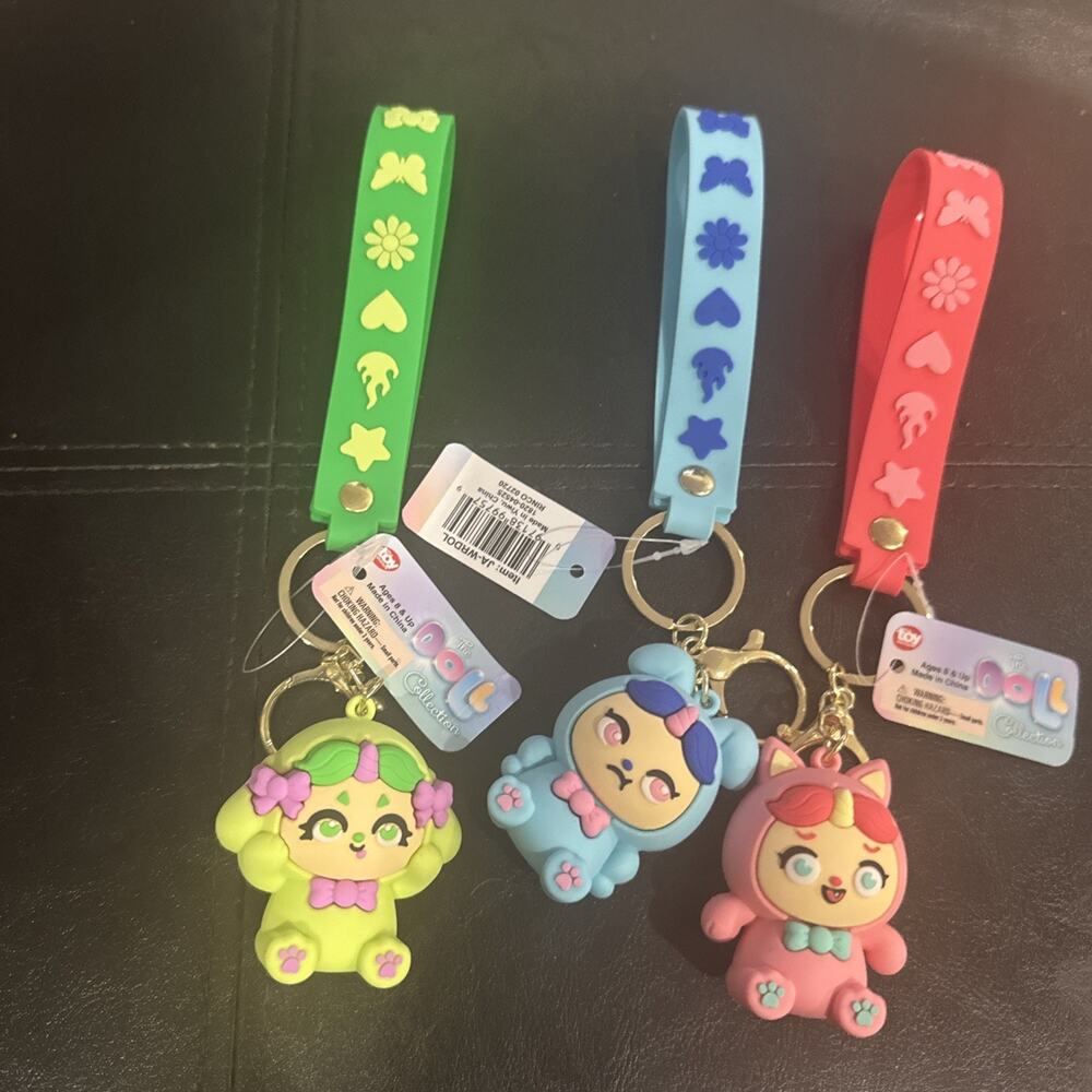Lot of 3 Toy Network The Doll Collection Silicone Wristlet Keychains New Tags